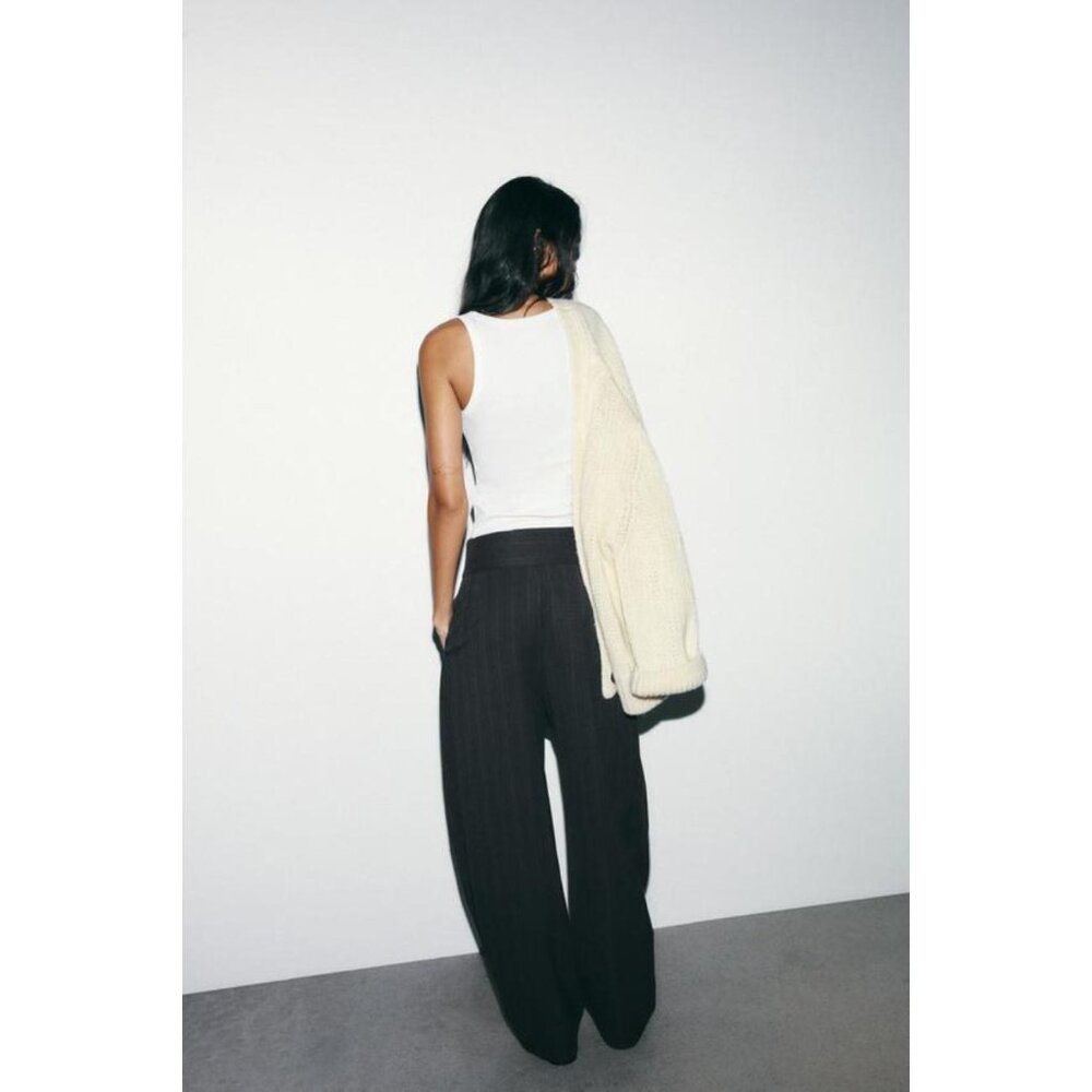 ZARA BALLOON STRIPED PLEATED TROUSERS - Picture 4 of 7